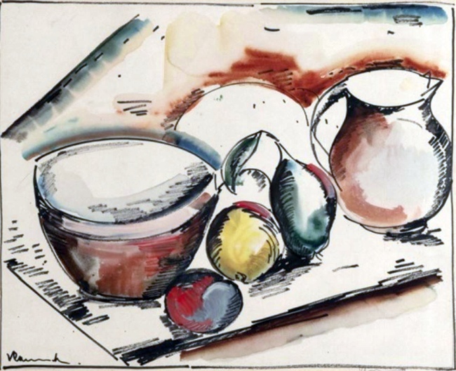 Nature mirte aux fruits et vaisselle  par Maurice de Vlamink